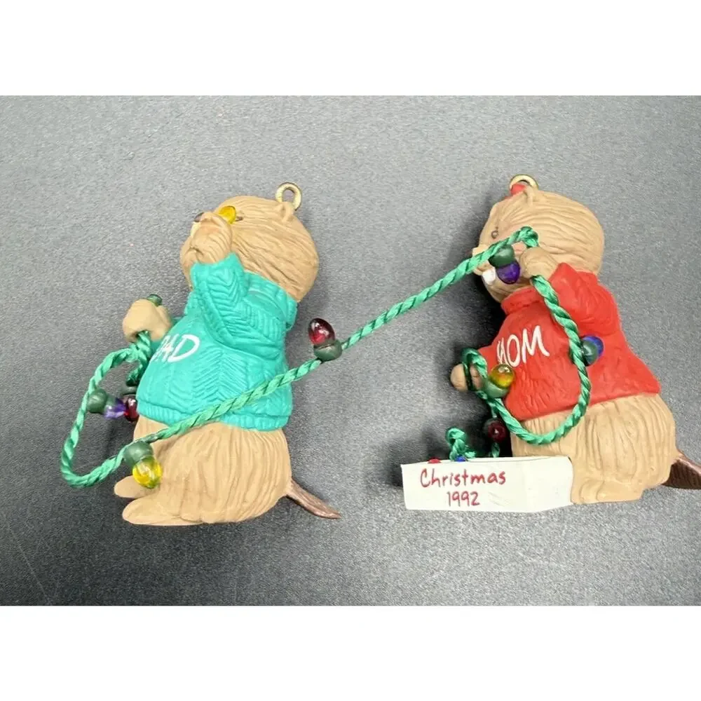 1992 Hallmark Cards Mom & Dad Little Beaver Cute Christmas Ornament LO17